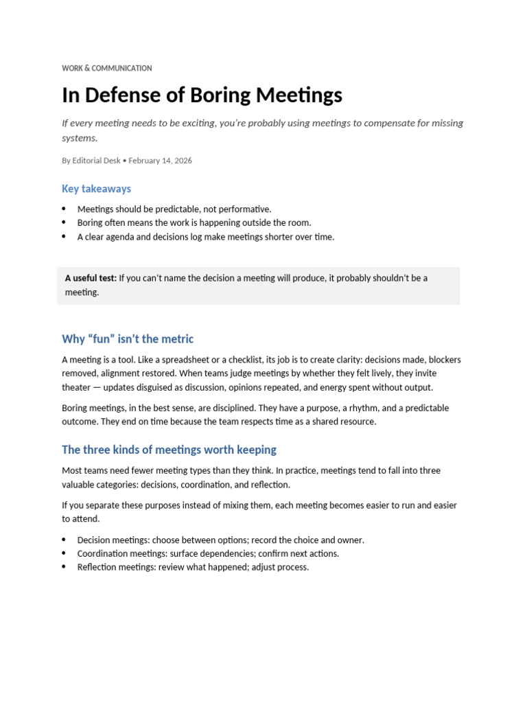In Defense of Boring Meetings | PDF | Human Communication