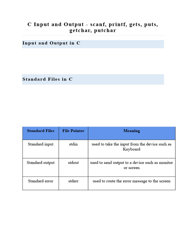 C Input and Output Functions | PDF | Computer Architecture | Computer ...