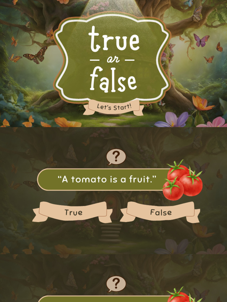 Green and Brown Illustrated Animated True or False Game Presentation | PDF