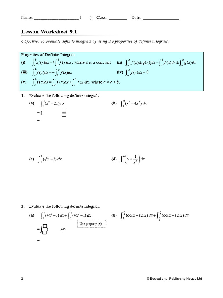 M2 - Definite Integration - Lesson Worksheet | PDF | Number Theory ...