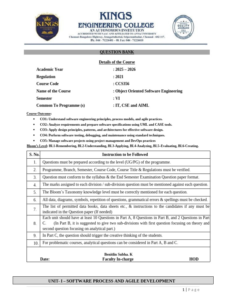 Question Bank Format - Oose | PDF | Agile Software Development ...