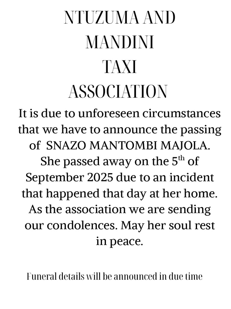 Ntuzuma and Mandini Taxi Association PDF | PDF