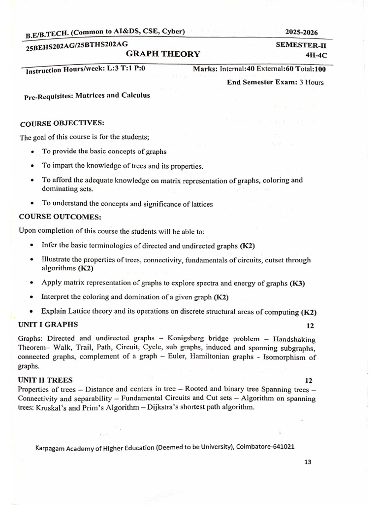 Graph Theory Syllabus | PDF