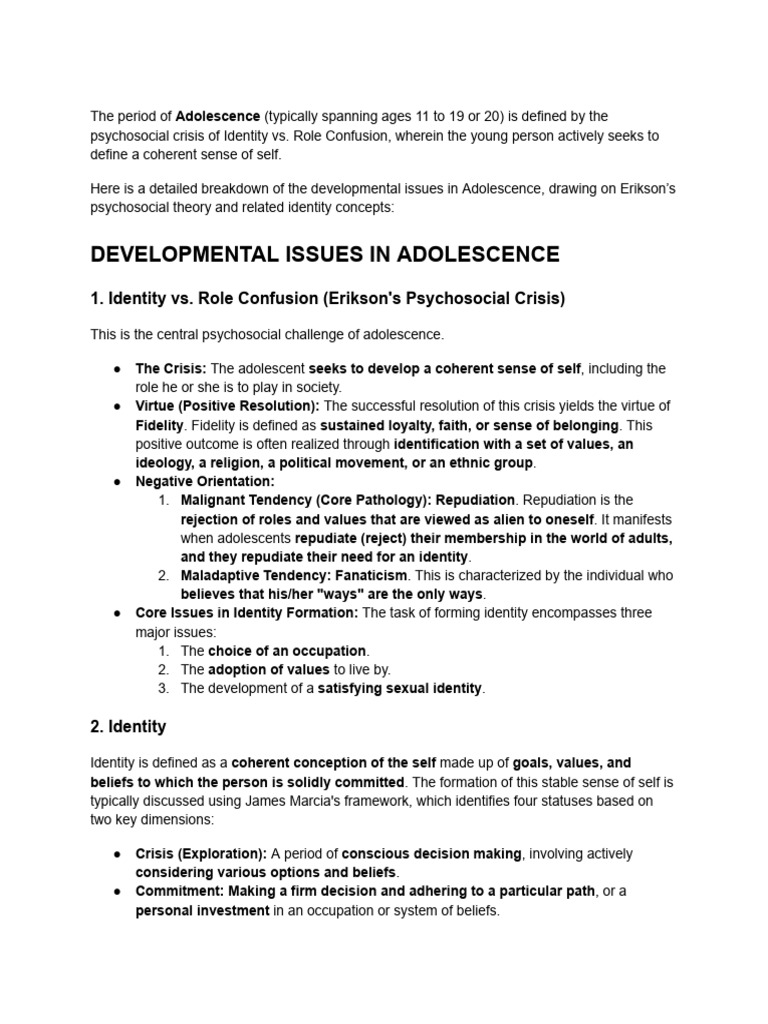 Developmental Issues From Adolescent To Late Adulthood | PDF