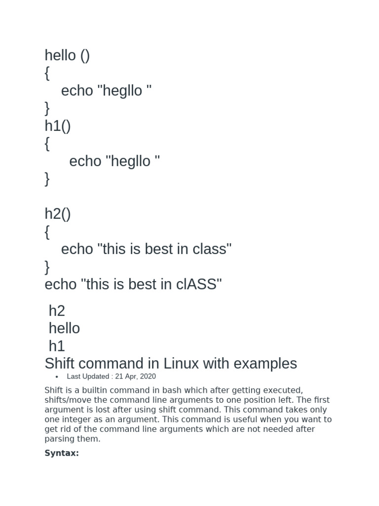 Shift Command in Linux With Examples | PDF