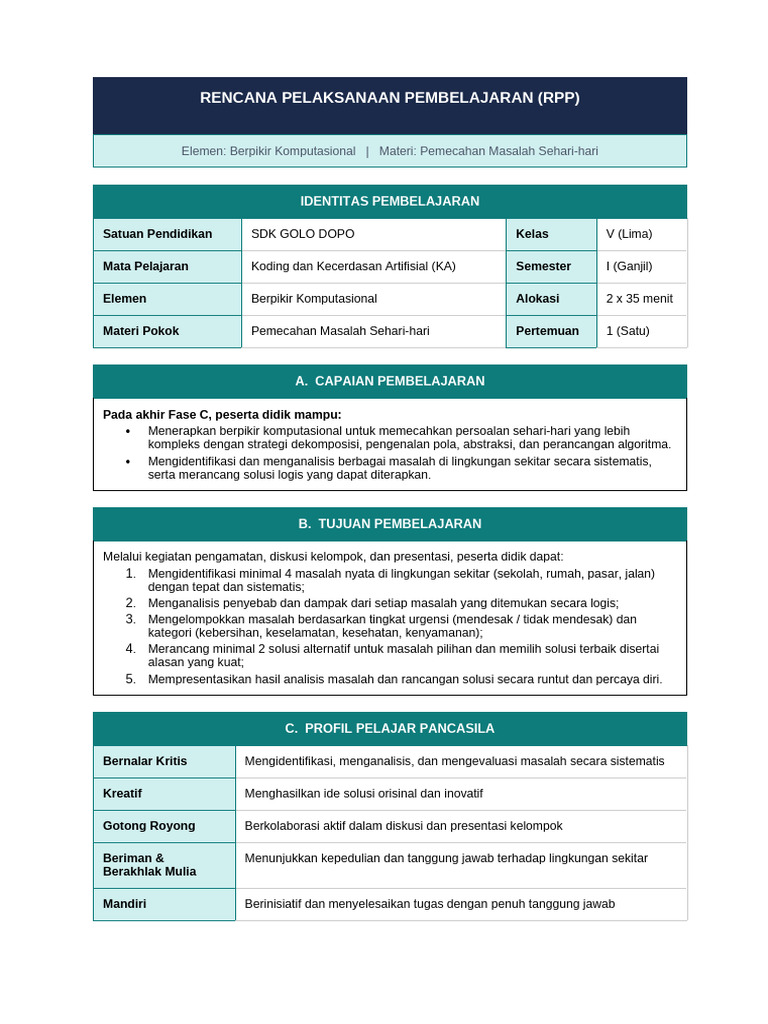RPP Dan LKPD Koding KA Kelas5 | PDF