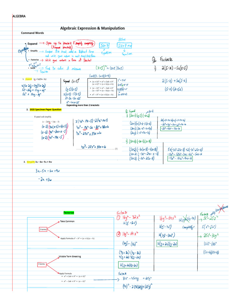 Algebra (Notes) | PDF