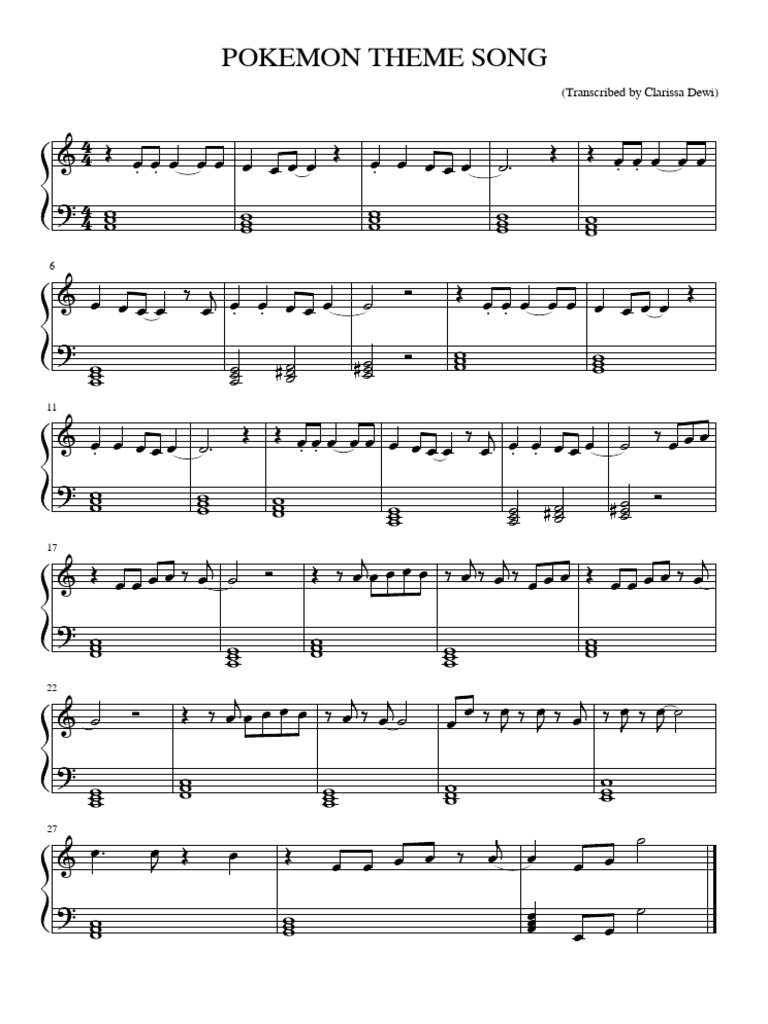 Pokemon Theme Song Easy Version 1768918170332 | PDF