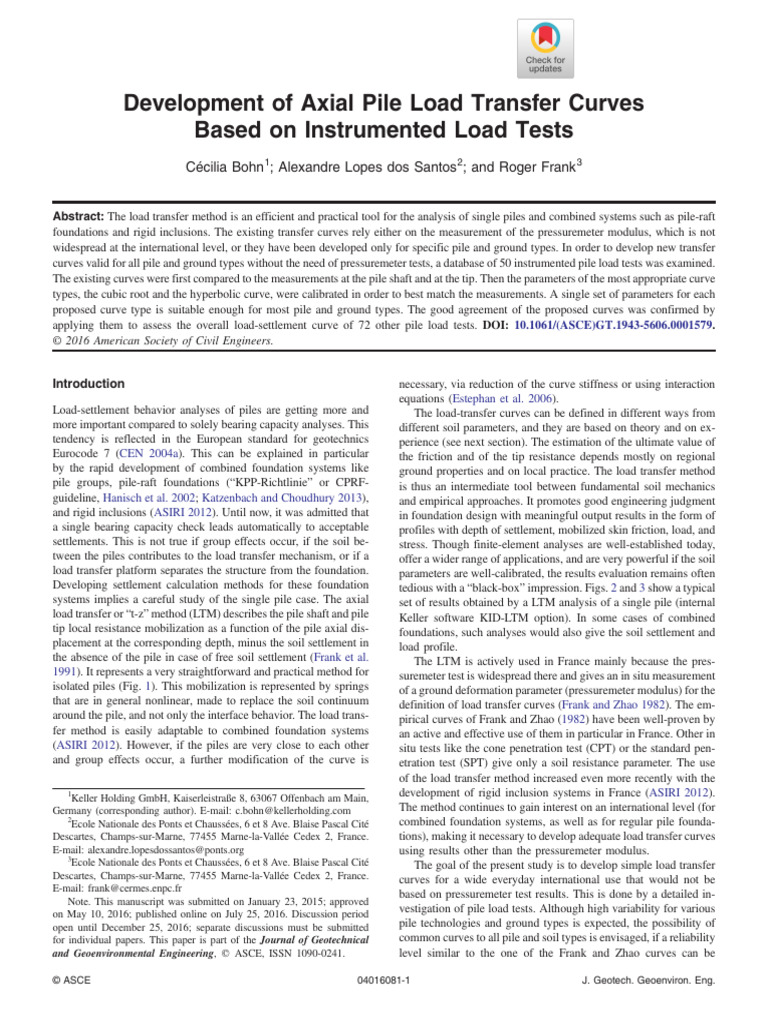 Bohn, C. Et Al 2016 Development of Axial Pile Load Transfer Curves ...