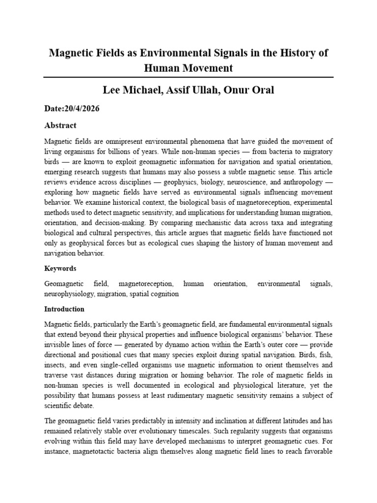 Magnetic Fields As Environmental Signals in The History of Human ...