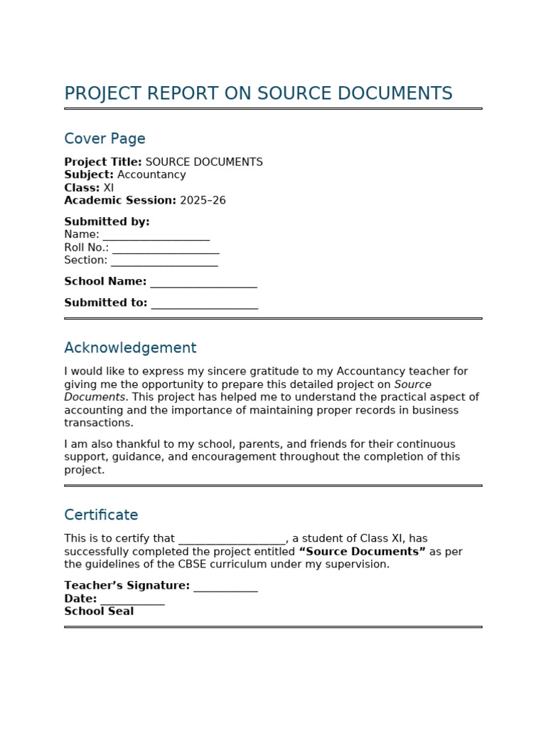 Project Report On Source Documents (Extended) | PDF | Audit | Credit Card