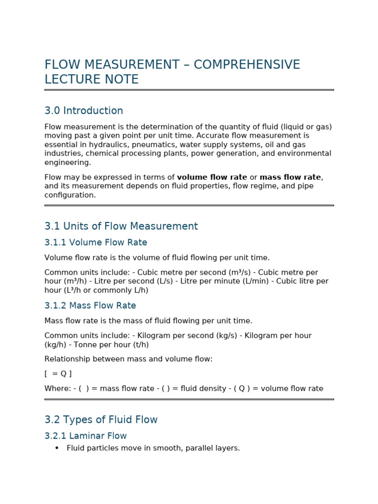 Flow Measurement - Comprehensive Lecture Note | PDF | Fluid Dynamics ...