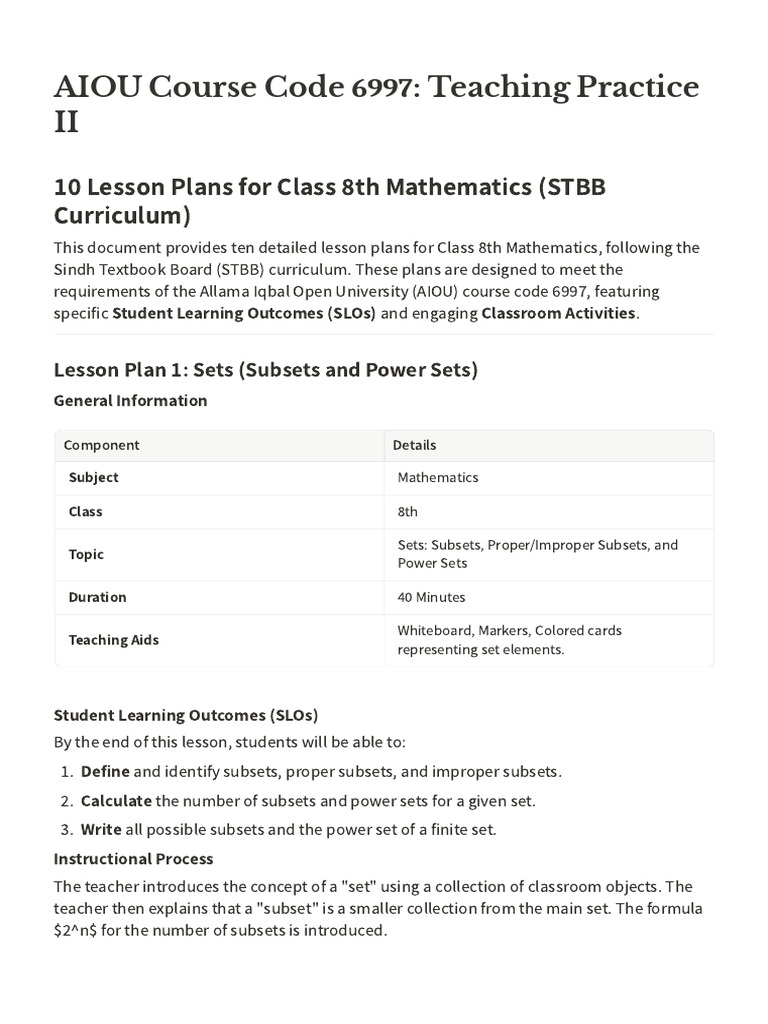 AIOU Course Code 6997 Teaching Practice II 2 | PDF | Lesson Plan | Teachers