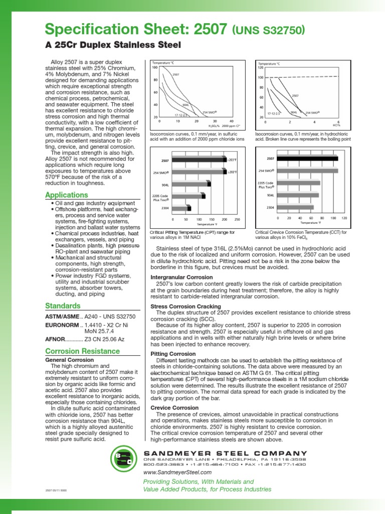 Duplex Stainless Steel 2507SpecSheet PDF Corrosion Annealing