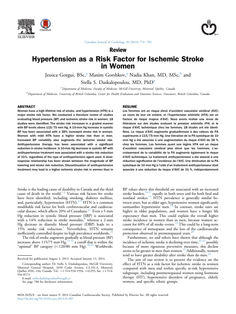 Hypertension As A Risk Factor For Ischemic Stroke in Women: Review ...