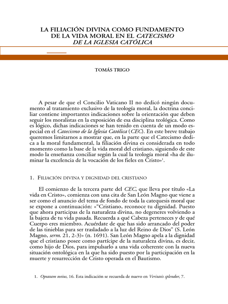 La Filiación Divina. Tomás Trigo. | PDF | Gracia divina | Cristo (título)