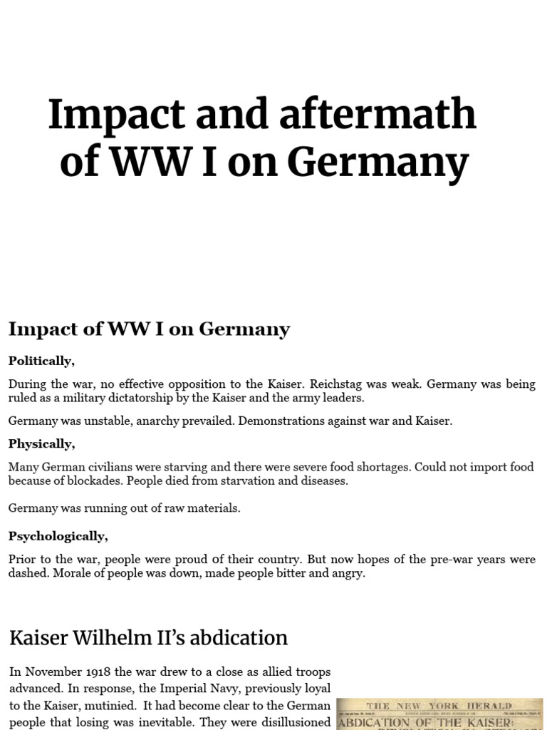 GR 9 History Week 2 Impact and Aftermath of WWI On Germany | PDF ...