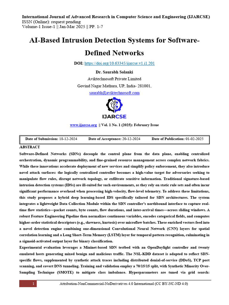 AI-Based Intrusion Detection Systems for Software-Defined Networks ...