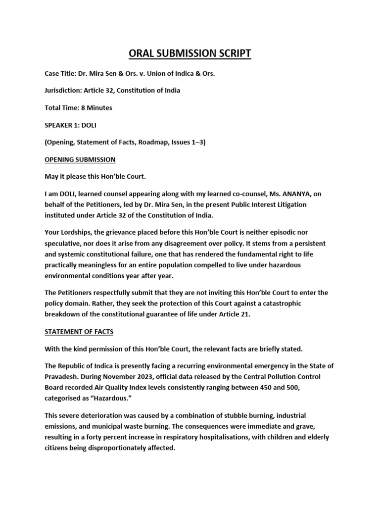 Oral Submission Script Doli | PDF | Mandamus | Justice