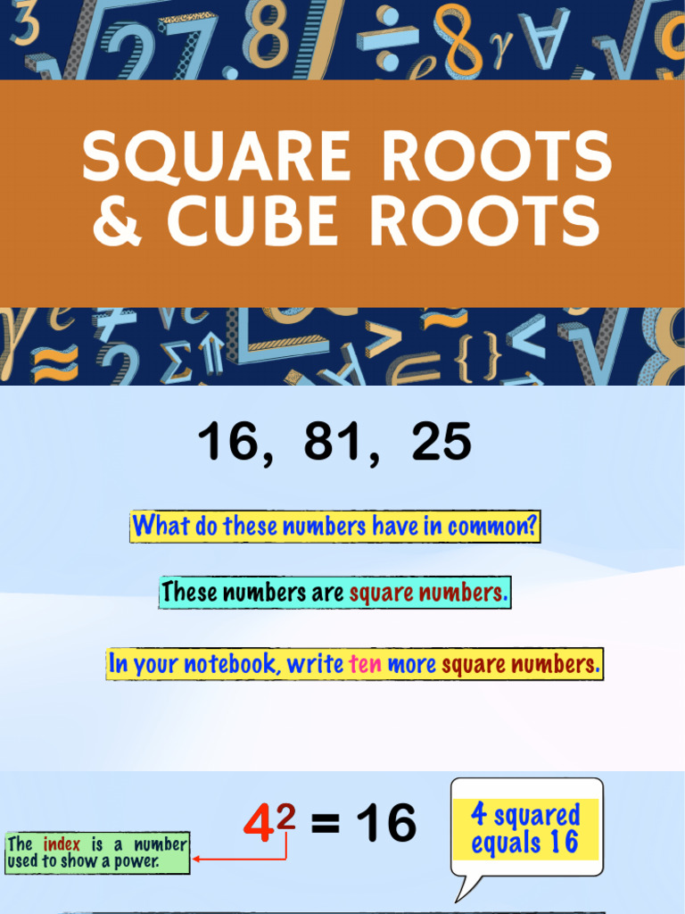 Square Roots and Cube Roots | PDF | Numbers | Mathematical Objects