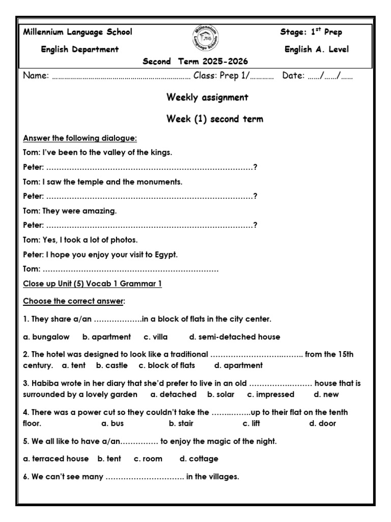Week 1 Second Term Prep 1 | PDF | Twelfth Night