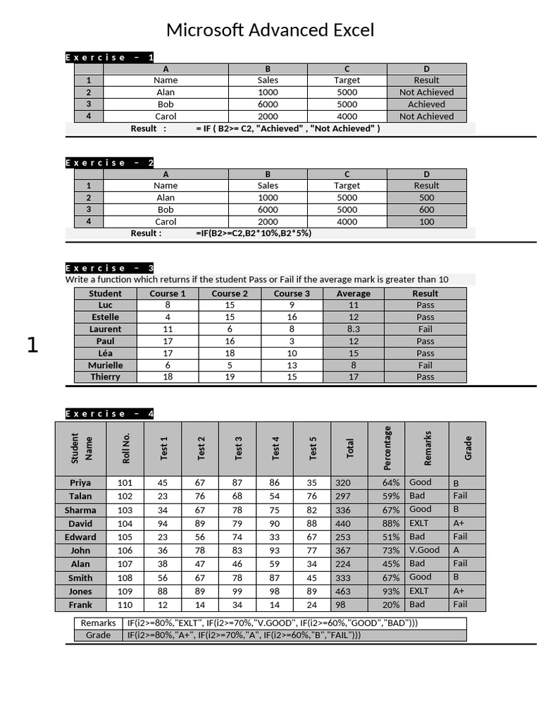 Advanced Excel Training Exercises | PDF | Office Equipment | Computing