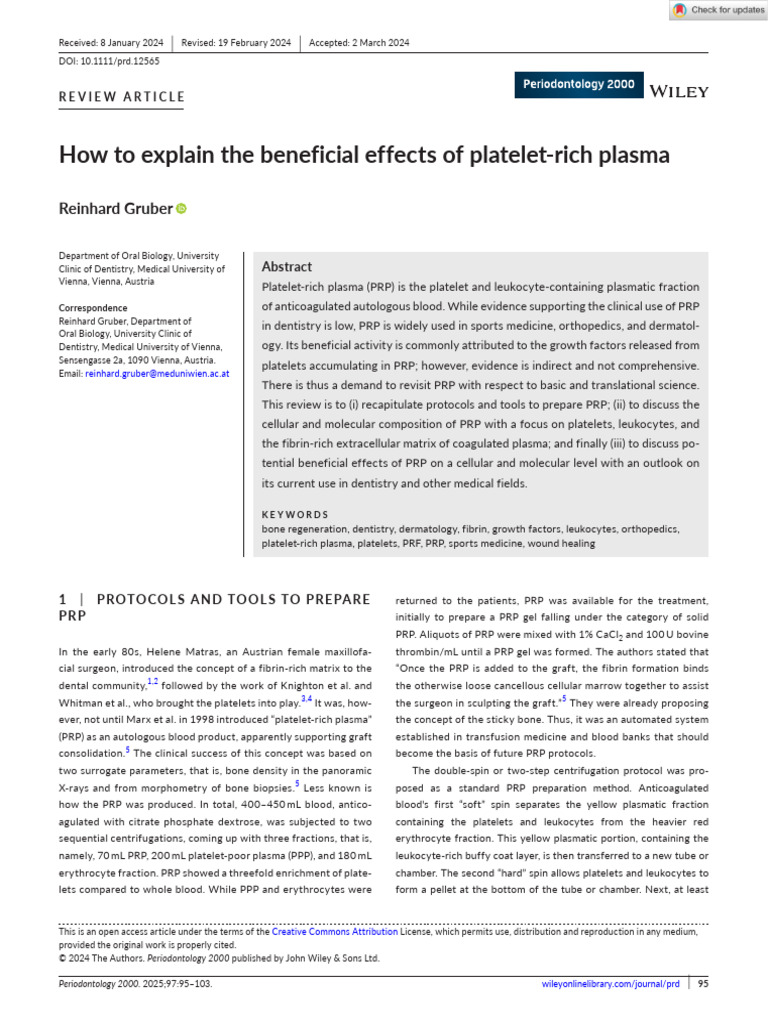How To Explain The Beneficial Effects of Platelet-Rich Plasma | PDF ...