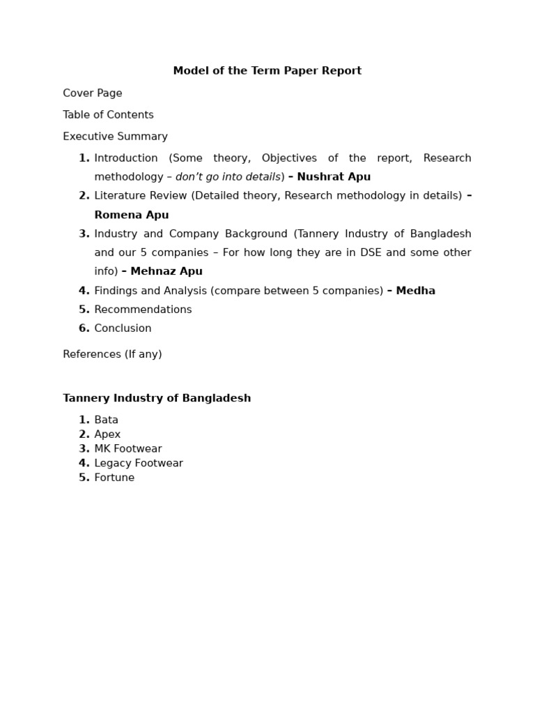 Model of the Term Paper Report | PDF | Price–Earnings Ratio | Leverage ...