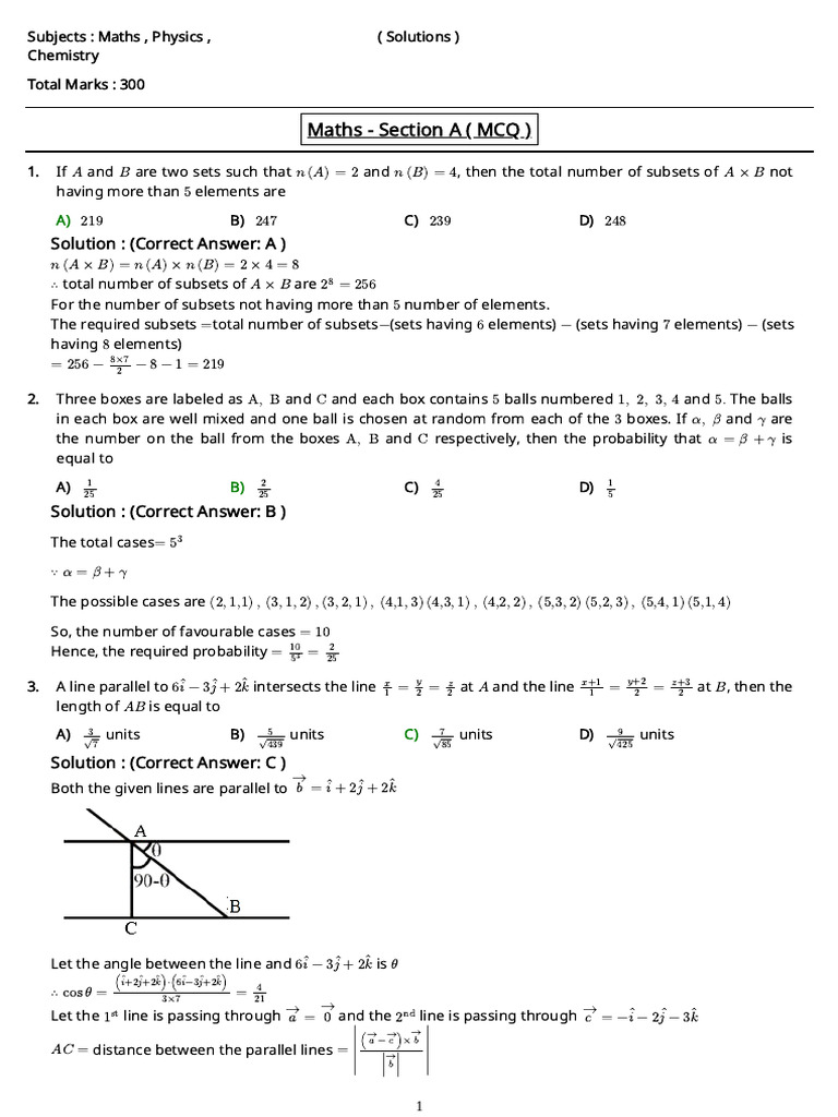 En Solution Jee Mains 7393 XAOkI | PDF | Matrix (Mathematics) | Tangent