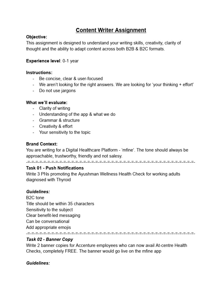 Content Writer Assignment | PDF | Communication | Human Communication