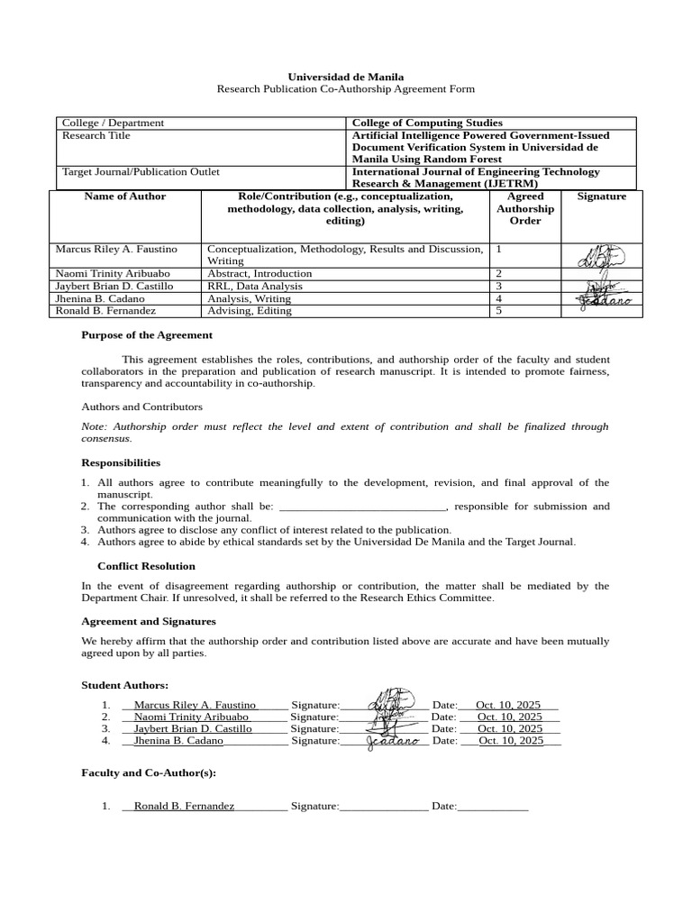 Co Authorship Agreement Form | PDF