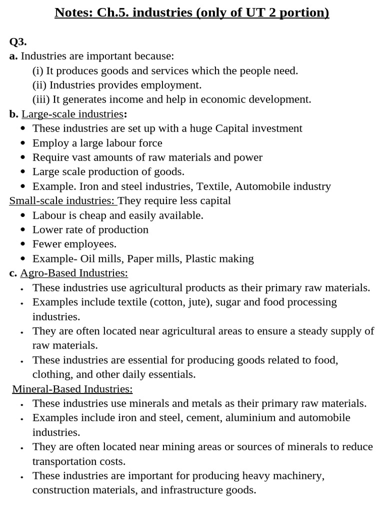 NOTES of Ch.5. Industries UT2 Portion | PDF