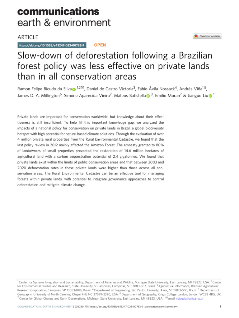 s43247-023-00783-9 (1) | PDF | Conservation Biology | Deforestation