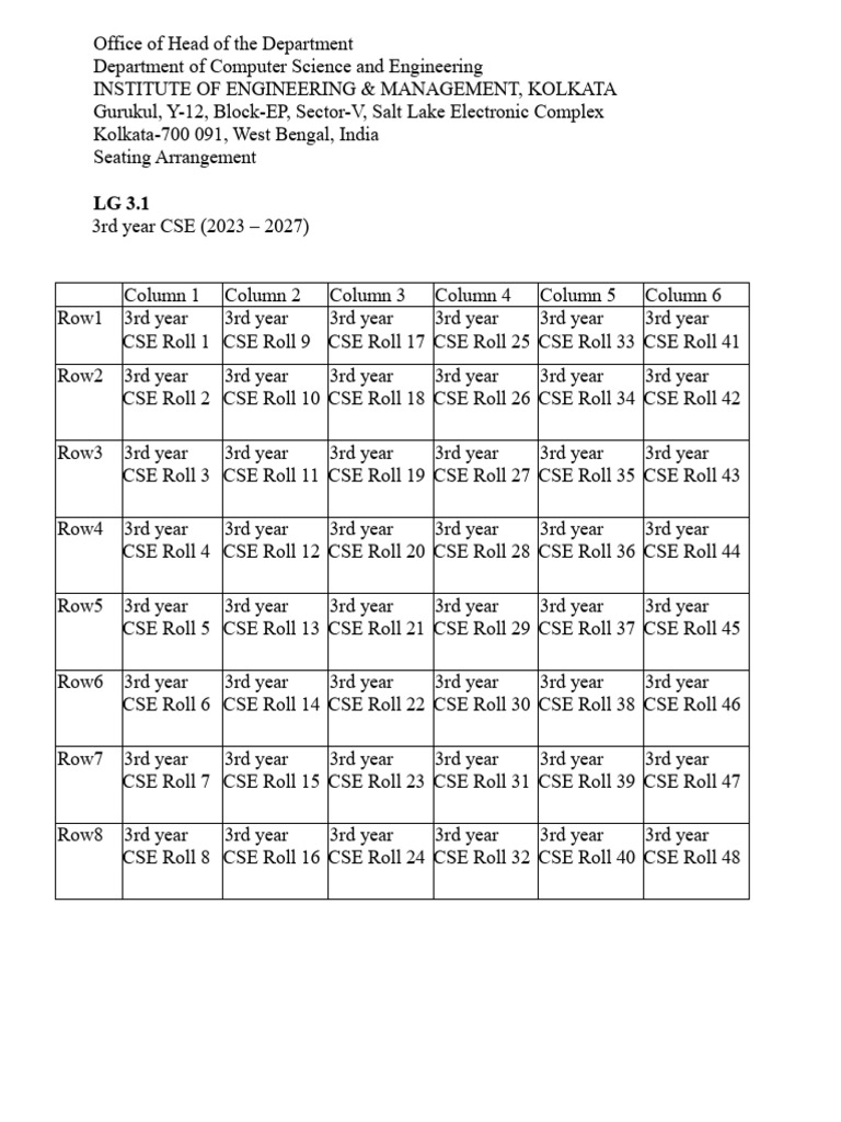 Mid Term-I 3rd Year CSE Seating Arrangement | PDF | Computer Science ...