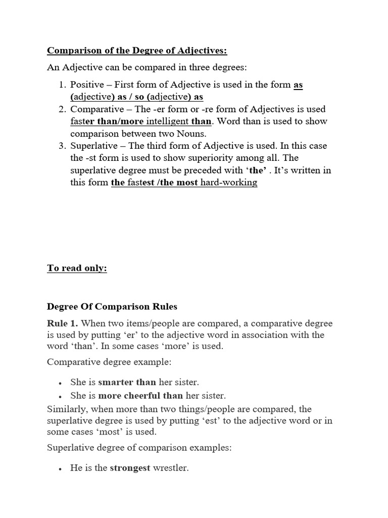 PDF - Comparison of Adjectives | PDF | Adjective | Morphology
