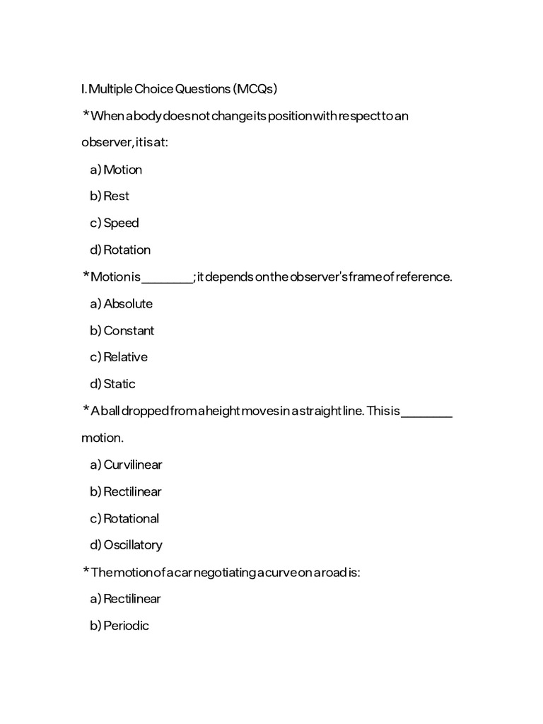 I. Multiple Choice Questions ( | PDF | Oscillation | Rotation