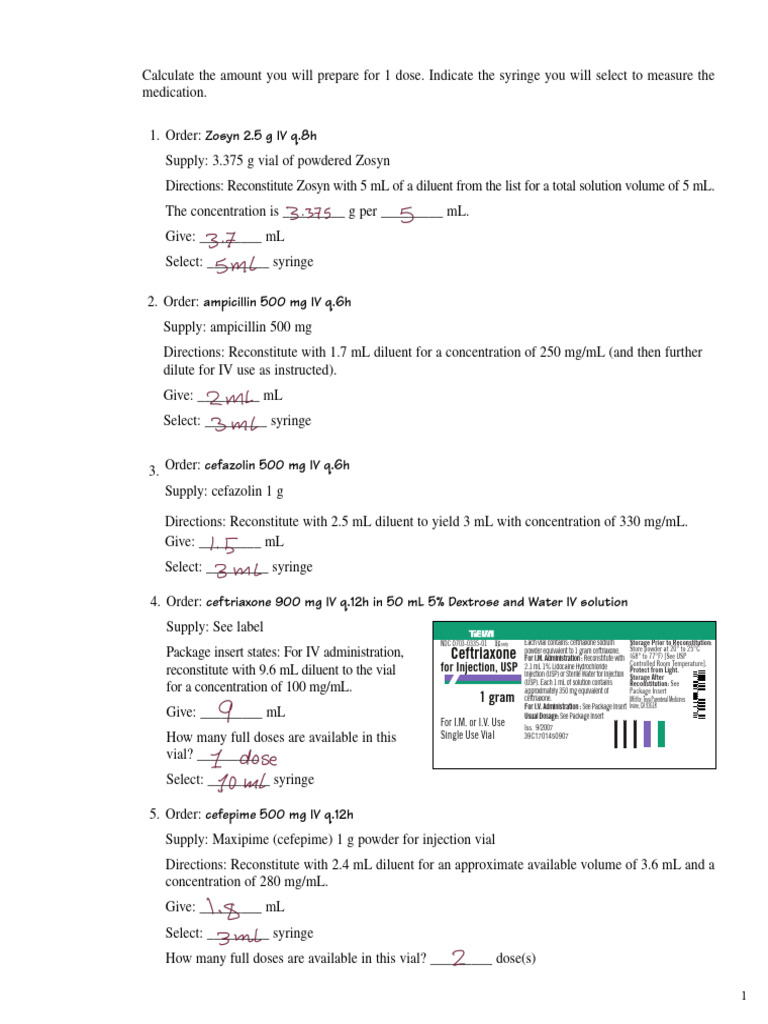 Drug Calculation Practice 4 | PDF | Intravenous Therapy | Dose ...