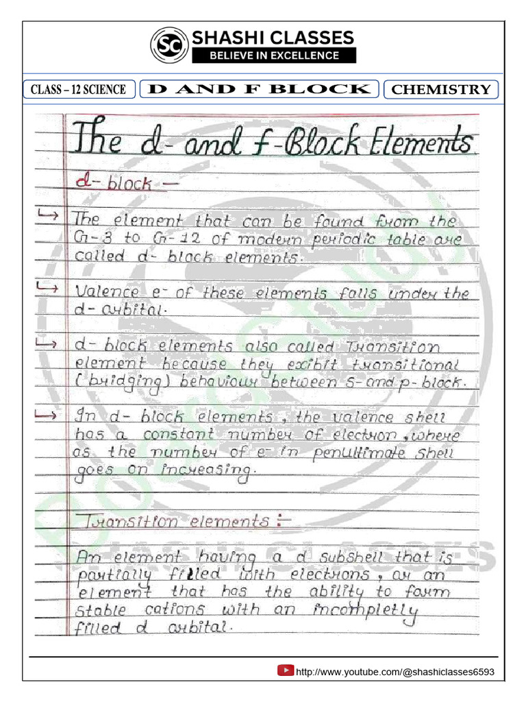 12 Chemistry D and F Block Notes | PDF