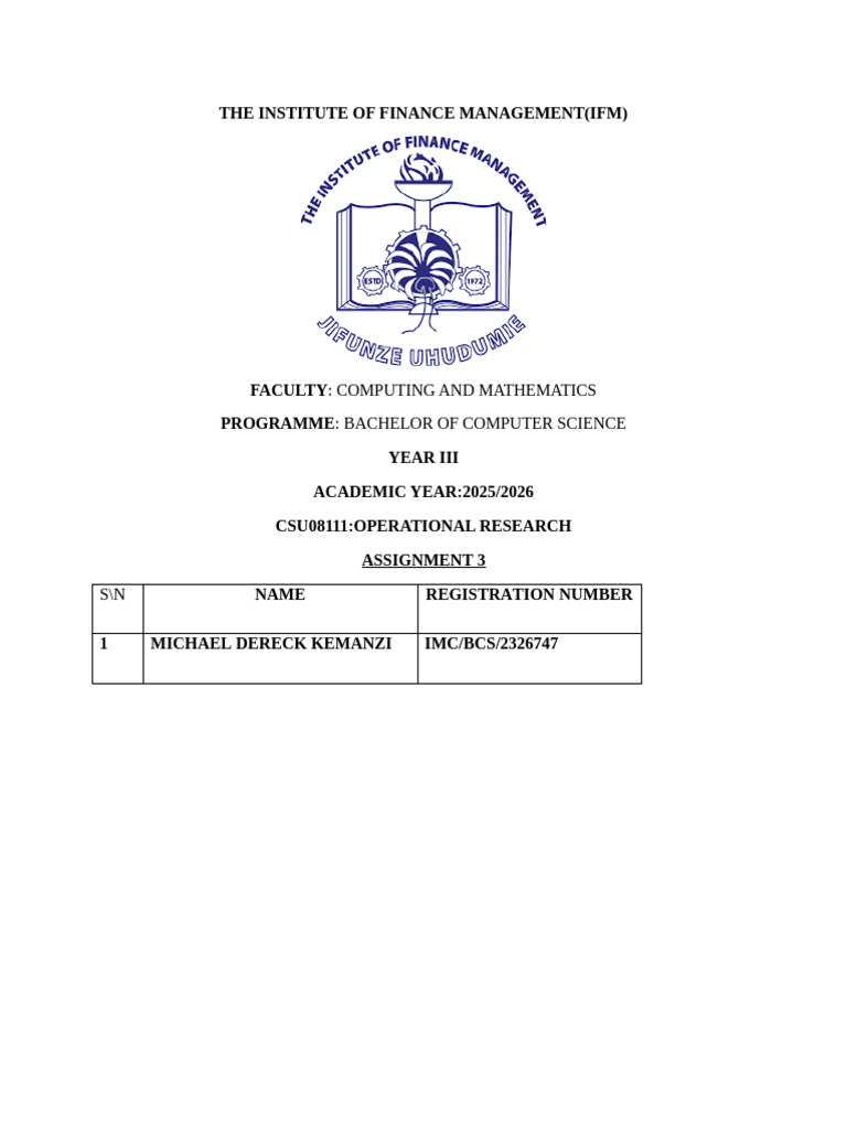 The Institute of Finance Management (Ifm) :: Computing and Mathematics ...