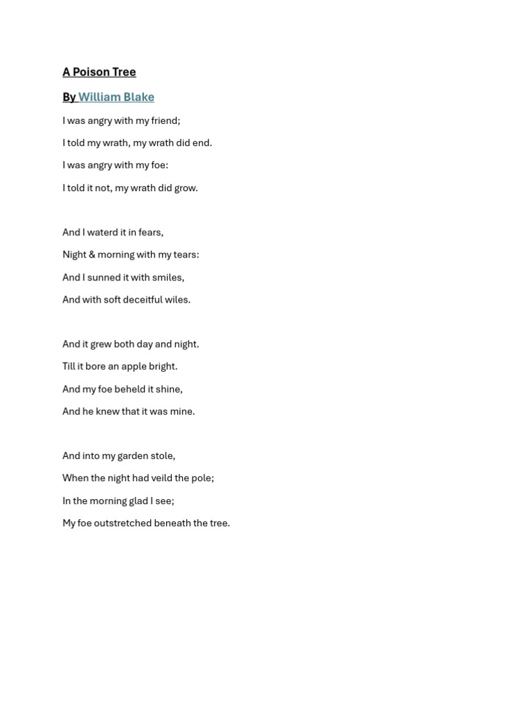 A Poison Tree Note | PDF | Anger