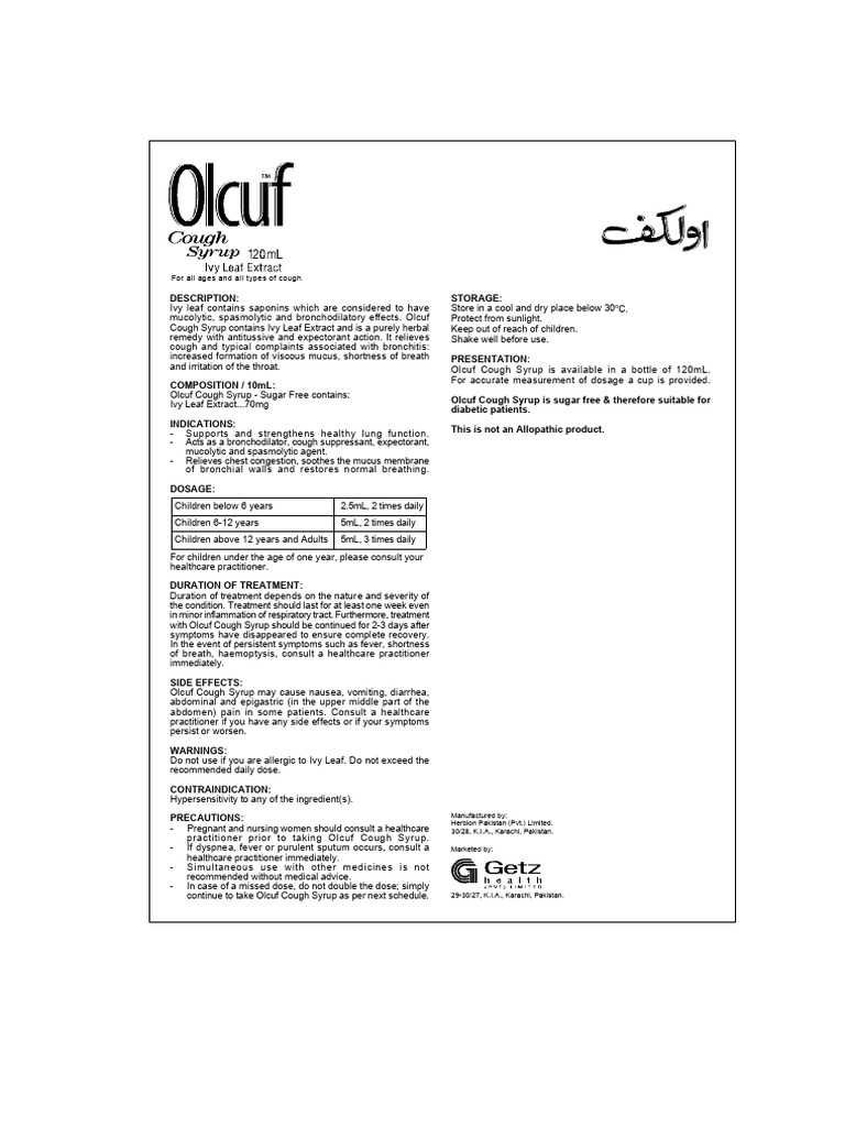 Olcuf Syp Leaflet Pakistan | PDF | Cough | Diseases And Disorders