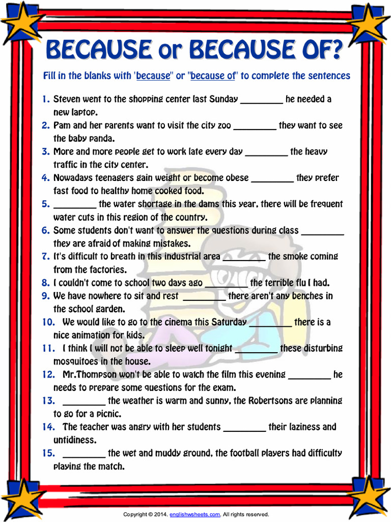 Because or Because of Esl Grammar Exercise Worksheet | PDF