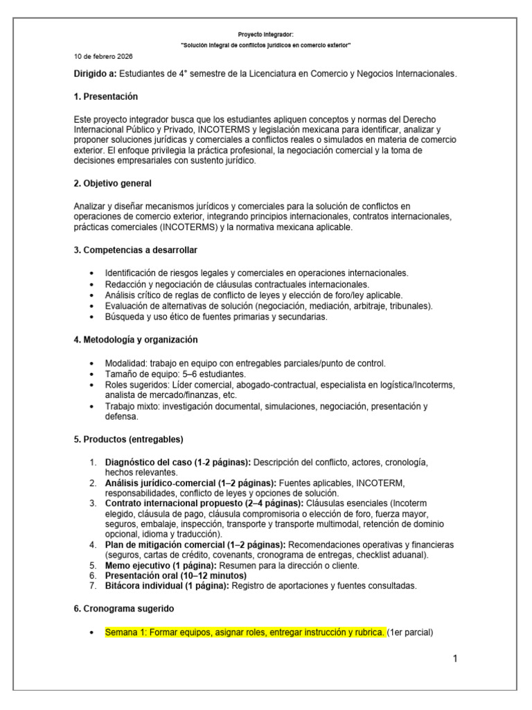 Rúbrica Proyecto Integrador 2026 | PDF | Comercio | Economias