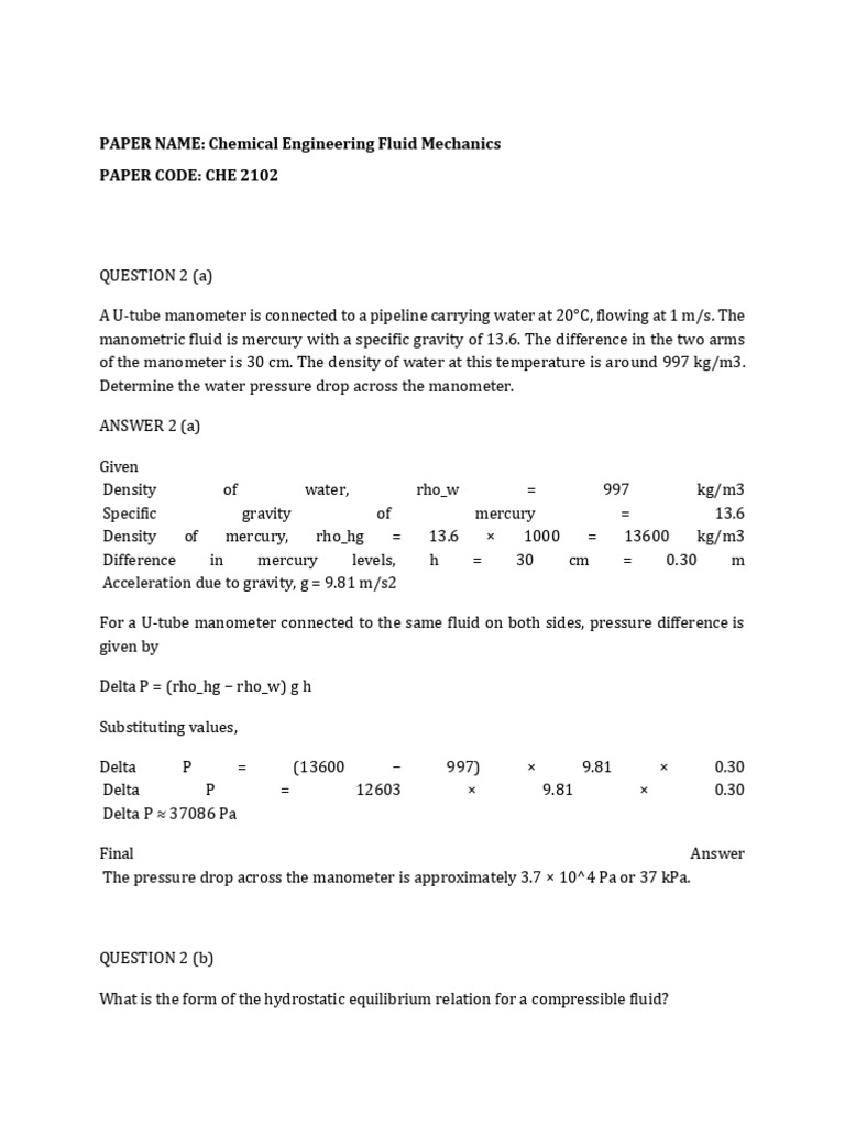 PAPER NAME Chemical Engineering Fluid Mechanics | PDF | Fluid Dynamics ...