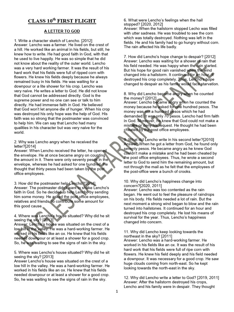 Class 10 Book-1 First Flight Questions | PDF | Apartheid | Nelson Mandela
