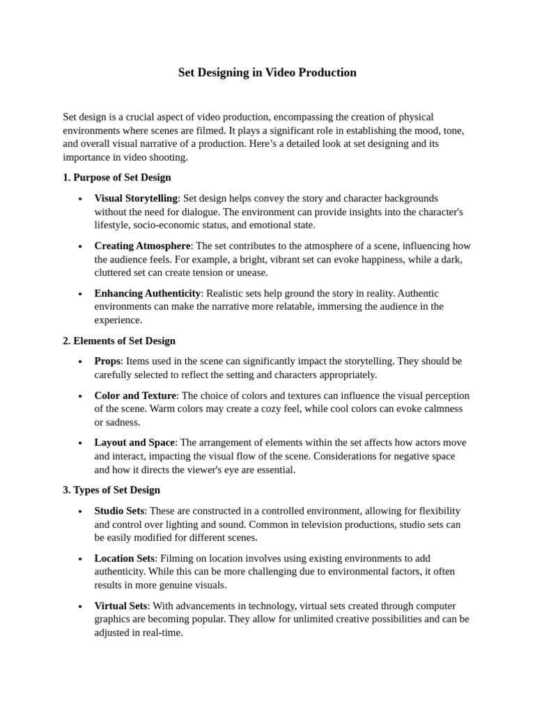 4.Set Designing in Video Production | PDF | Narrative | Cinematography