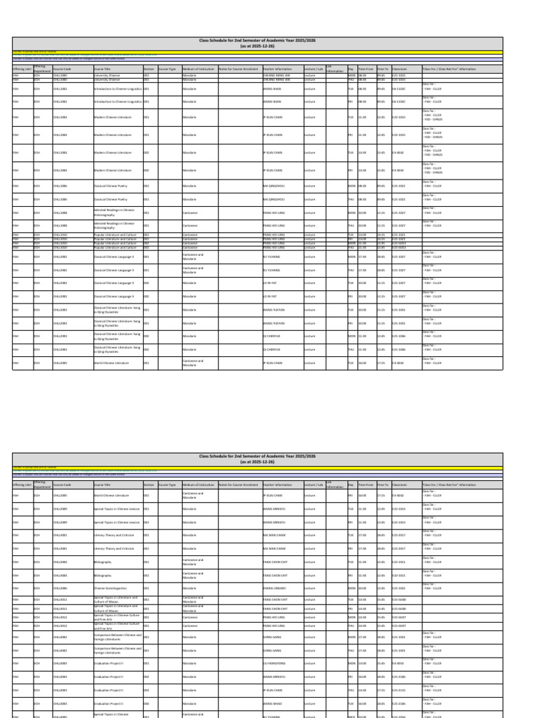 Class Schedules For 2nd Semester of Academic Year 2025-2026 (2025!12!26 ...