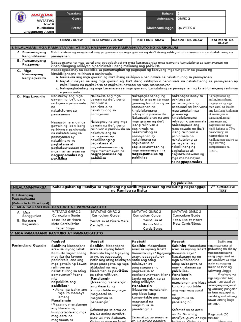 G2 GMRC DLL Q4 W4 | PDF