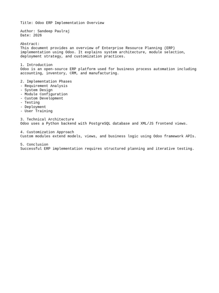 Odoo ERP Implementation Overview | PDF