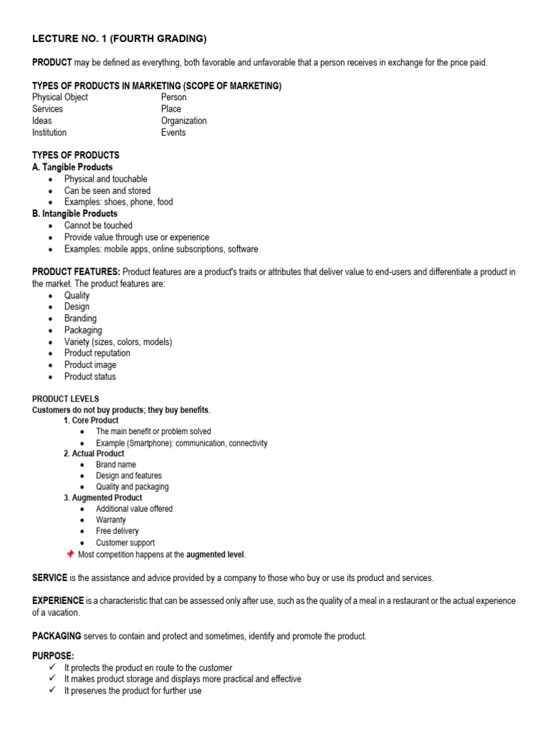 4th Grading Lecture No. 1 | PDF | Product (Business) | Marketing